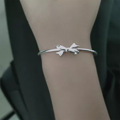 Adjustable Bowknot Silver Cuff Bracelet Silver Color Pendant Bangles For Women • $22.08