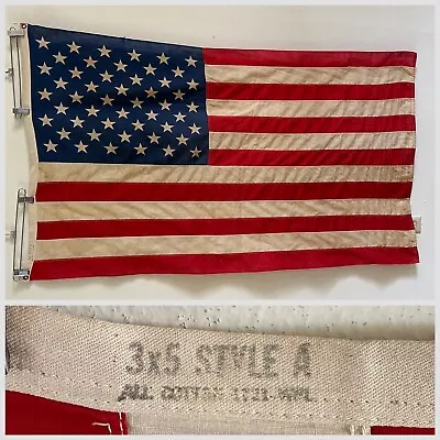 60s 70s Vtg 3 X 5 Ft All Cotton Sewn USA Printed 50 Star American Flag • $75