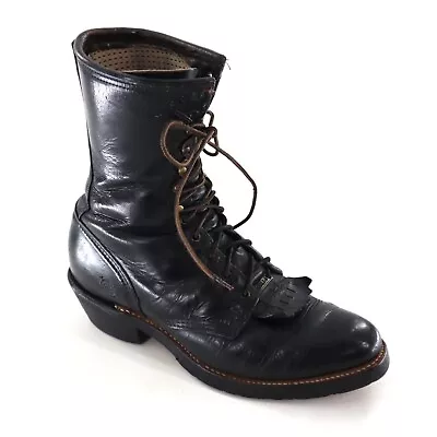 Vintage Double H Men's Packer Boots Leather Work Removable Kiltie Size 11 Black • $125