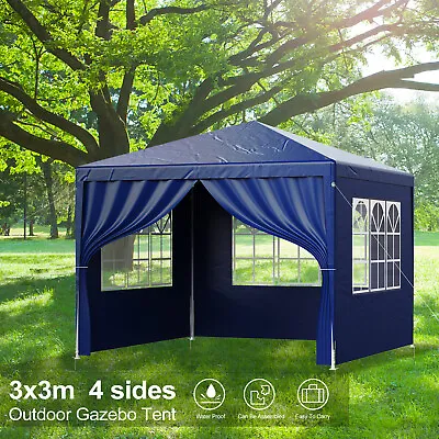 Gazebo Marquee 3x3m Heavy Duty Garden Party Canopy Waterproof Tent With 4 Sides • £50.99