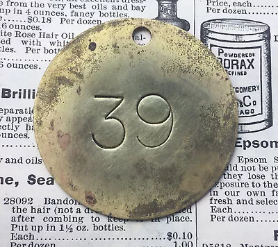 Number 39 Tag Brass Metal 2 Inch Vintage Numbered Keychain Cattle Tag Mining Cow • $13.49