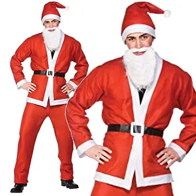 Santa Claus Suit Costume Adult Father Christmas Fancy Dress Mens Xmas + Beard • £7.99