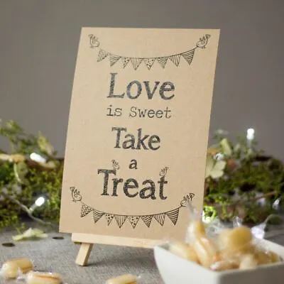 Rustic Wedding Sweet Bar A5 Sign | 'Love Is Sweet' With Easel Vintage Decoration • £4.95