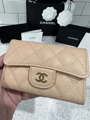 $849.95 • Buy *** CHANEL Classic Flap Card Holder Wallet Beige Tan Caviar Gold Tone NEW NIB **