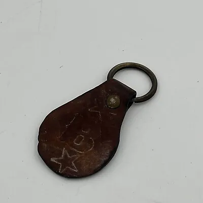 Vintage 60s Hand Tooled Leather Keychain Rustic Key Fob Monogrammed B W/ Stars • $11.66