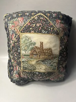 Vintage Quilted Handmade Quillow Cottage And Flowers • $24.99