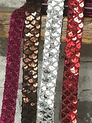 22 Mm. Wide Sparkly Sequin Diamond Pattern Braid - 4 Cols. - Costumes Dance • £1.25