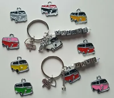 Personalised Enamel Campervan Charm-Camper-Camping-VW Keyring Any Name 8 Letters • £3.90