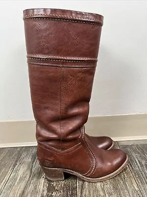 Frye Jane Boots Size 7B Stitched Leather Riding Brown 77230 Shoes X1 • $49.99