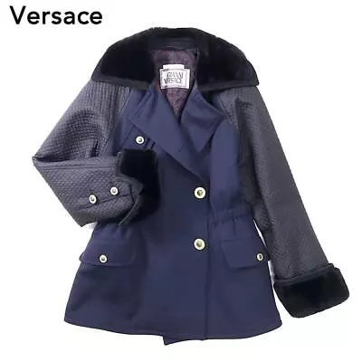 GIANNI VERSACE Fur Wool Navy/Black Blouson Jacket Women Size 40 Used JPN • $423