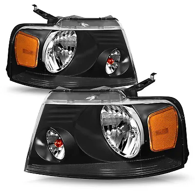 Fit 2004-2008 Ford F150 Black Housing Headlights Amber Corner Lamps Pair L+R • $55.99