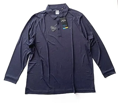 Callaway Nwt Polo Shirt Opti-Dri Swing Tech Blue Heather Long Sleeve Shirt 1X • $29.99