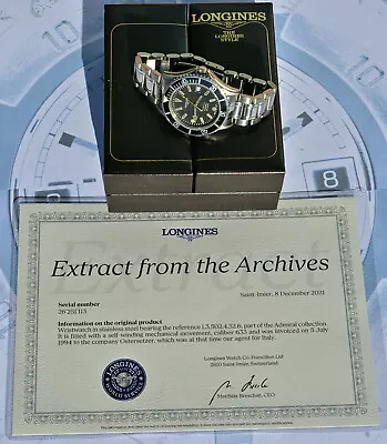 Longines Admiral Sub Diver 200mt Steel 1994 With Box And Certified • £1532.27