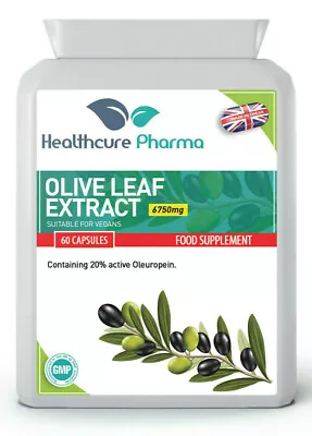 Olive Leaf Extract 6750mg 60 Capsules - High Strength 20% Oleuropein UK MADE • £9.99