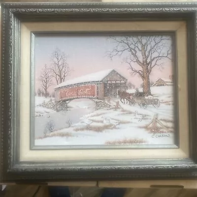 Vintage C Carson Signed Painting Winter Covered Bridge Coca Cola Scene • $25