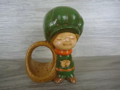 VTG Little Girl With Basket 70s Green/Orange Napkin Holder/Figurine Decoration • $8