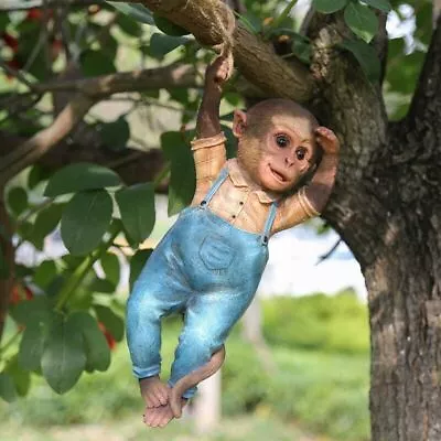 Monkey Chimp Hanging Rope Garden Ornament Outdoor Statue Sculpture Resin Decor • $8.98