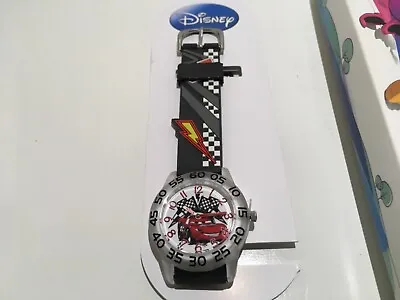 Disney Time To Tell Time Cars Lightning McQueen 3D Black Plastic Strap Watch New • $10.94