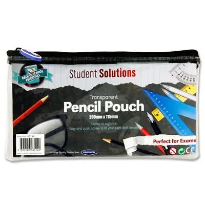 Transparent Pencil Case Student School College Pouch With Coloured Zip Closure • £2.99