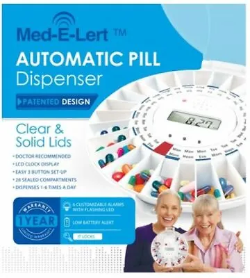 OPEN BOX- Med-E-Lert™ Premium Automatic Pill Dispenser W/ CLEAR & WHITE Lids • $25
