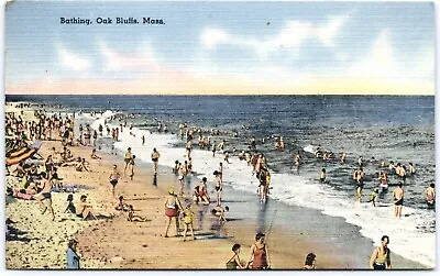 Postcard MA Oak Bluffs Mass 1946 People Sunbathing Swimming Beach Scenic View    • $9.95