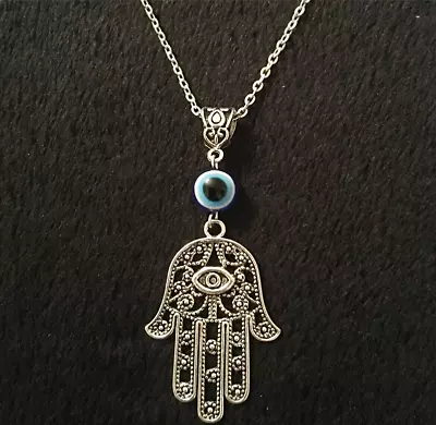 Hamsa Hand Necklace 18 Inch Hand Of Fatima Spiritual Yoga Buddha Evil Eye Pendan • £5