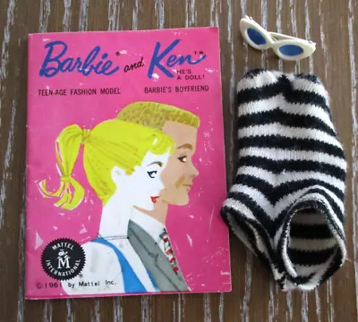 Vintage Barbie Ponytail Black White Zebra Swimsuit Sunglasses 1958 Booklet EXCNM • $44.99