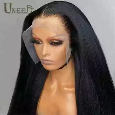 13X4 Yaki Kinky Straight Lace Front Human Hair Wigs Lace Closure Wig Pre Plucked • $96.19