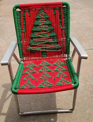 Macrame Weave Folding Lawn Chair Metal Aluminum Christmas TREE Read Discription • $145