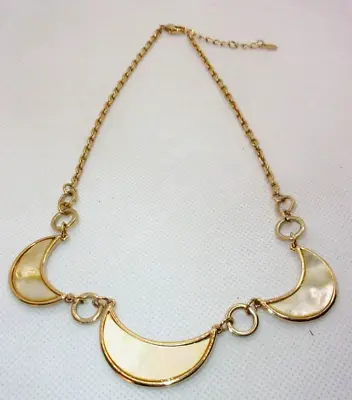 Monet Adjustable Necklace Gold Tone Mother Of Pearl Abalone Half Moons • $7