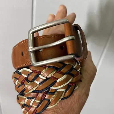 Tommy Hilfiger Belt Men’s Sz 40/  Leather Woven Braided Brass Buckle • $12