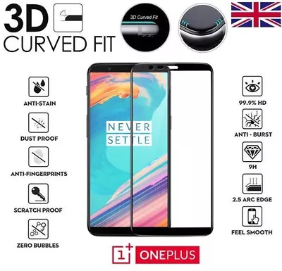 $8.68 • Buy For OnePlus 5T Full Cover 3D Curved Tempered Glass 9H Screen Protector Black