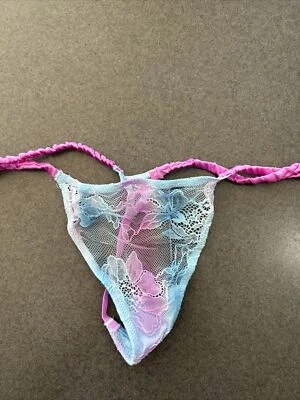 $22.50 • Buy Victoria's Secret Very Sexy Lace Satin V-String Thong Panty Pink Blue Tie Dye M