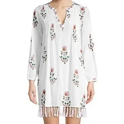 Roller Rabbit Arelle Ziva Floral Fringe Tunic Cotton Mini Dress Sz XSmall • $24.99