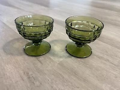 Vintage Indiana Glass Whitehall Riviera Green Sherbet Dessert Compote Dishes - 2 • $16.92