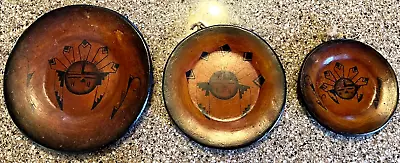 Vintage R Galvan Southwestern Mexican Red Clay 3 Decorative Plate Wall Art Set • $49