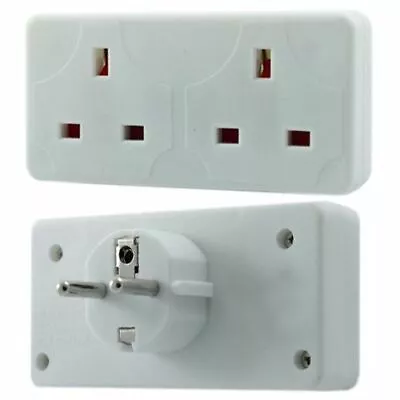 £5.99 • Buy 2 Way European Travel Electrical Socket Adaptor Eu 2 Pin To Double UK 3 Pin New