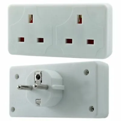 £9.99 • Buy 2 X2 Way European Travel Electrical Plug Socket Adaptor 2 Pin To Double UK 3 Pin