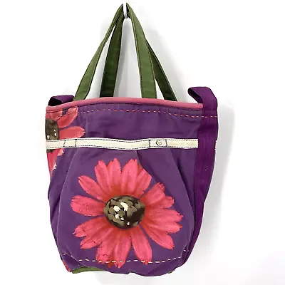 VTG Lucky Brand Canvas Flower Painted Bucket Bag Purse Multicolored Floral READ • £48.21