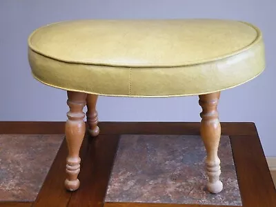 Vintage GOLD Vinyl W WOOD Legs FOOT STOOL Kidney Shape OTTOMAN Mcm ReTrO • $52.11