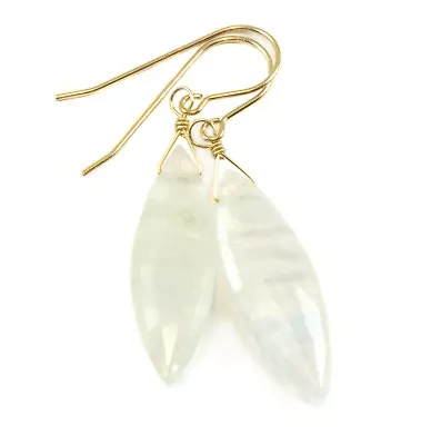 Rainbow Moonstone Earrings Marquis Faceted Sterling 14k Solid Yellow Gold Drops • $171