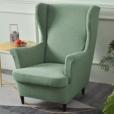 Wingback Chair Slipcover 2 Piece Solid Wingback Chair Cover Stretch Spandex A... • $44.77