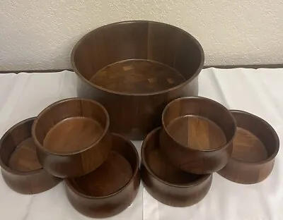 Vintage Lebanon Supply Co. Heirloom Solid Walnut Wooden Salad Bowls Set Of 7 • $24.50