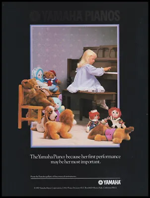 Yamaha Pianos Print Ad 1987 Pretty Child At Piano Plush Toys Raggedy Ann Doll • $6.99