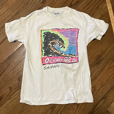 Vintage 1990s Hawaii Undersea Saipan Oceans Wild Surf Wave Sea Tee T Shirt Sz L • $19.99