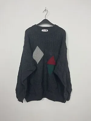 Vintage 90s Knit Jumper Maremma Abstract Pattern Italian Wool Cosby Sweater • £19.99