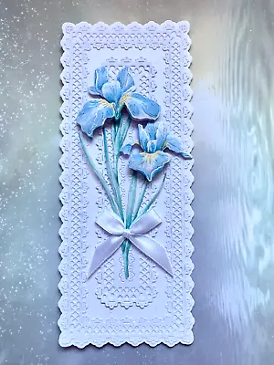 Handmade Card Topper  3D  BLUE IRIS. Lace Effect. Birthday Wedding Anniversary • £2.25