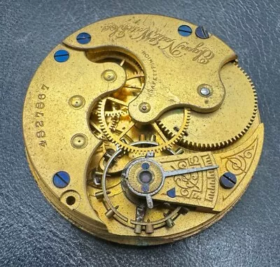 VINTAGE 1893  ELGIN GRADE 117 6S Pocket Watch Movement - For Repair • $22