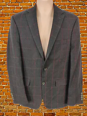 Men Mario Barutti 38-40  Chest Brown Red Check Tweed Wool Cashmere Blazer Jacket • £34.99