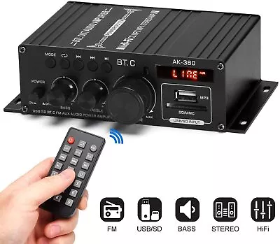 Mini Bluetooth 5.0 Digital Power Amplifier USB Music Player FM Stereo Audio Amp • £18.89